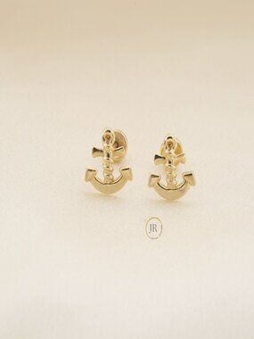 Anchor Earrings • Symbol of Stability Hope • 14K Solid Gold Studs